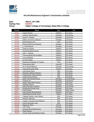 Aircraft Maintenance Engineer's Examination schedule