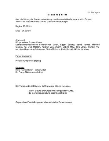15. Sitzung/m Niederschrift über die Sitzung der ... - in Großenaspe