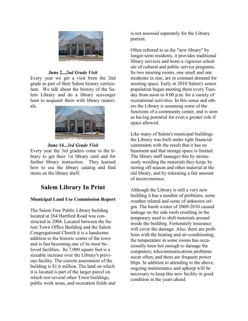 The Annual Report of the Salem Free Public Library ... - Town of Salem