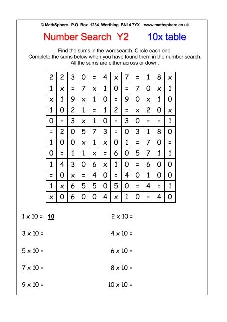 10 times table - MathSphere