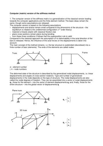 Computer (matrix) version of the stiffness method 1. The computer ...