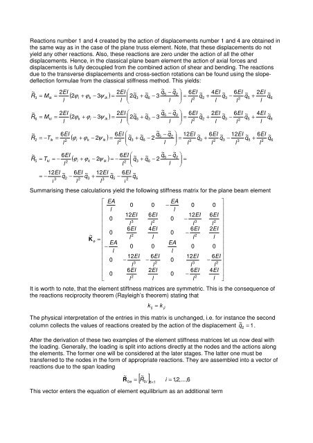 Computer (matrix) version of the stiffness method 1. The computer ...