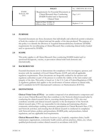 Requiremets for Essential Documents at Clinical Research ... - NIAID