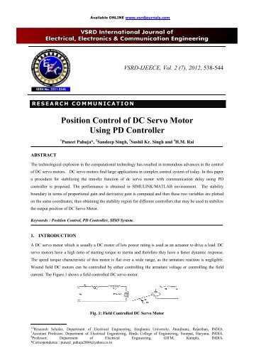 Position Control of DC Servo Motor Using PD Controller - vsrd ...