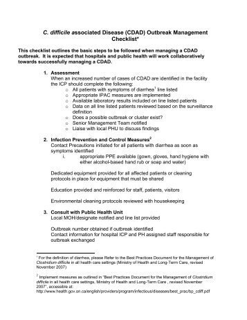 Outbreak Management Checklist - Ontario Hospital Association