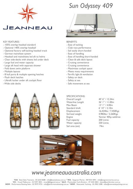 Download a SO409 brochure here. - Jeanneau