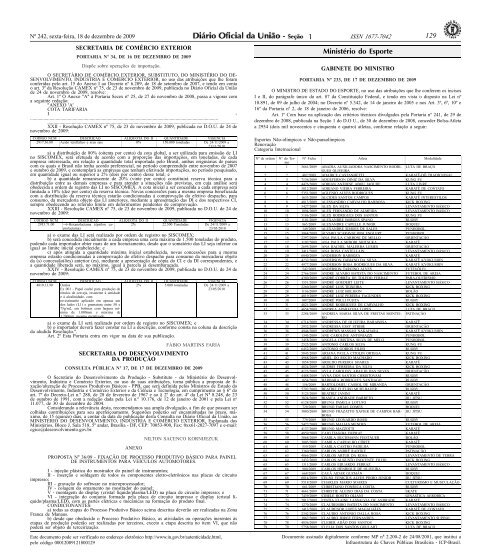 Portaria 223, do MinistÃ©rio do Esporte, de 17 de Dezembro de 2009