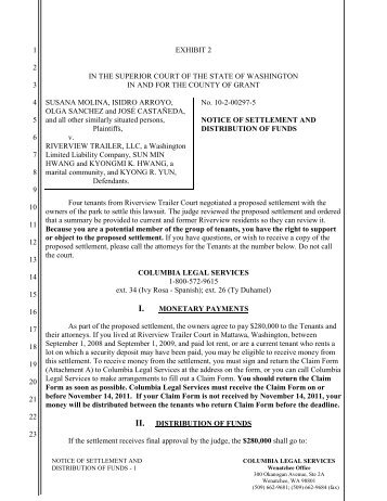 Settlement Notice from the Court - Columbia Legal Services