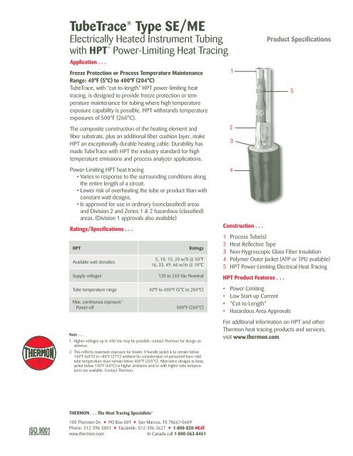 TubeTrace HPT Product Specification - Thermon Manufacturing ...