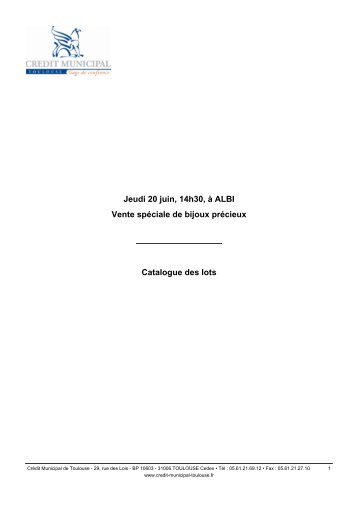 TÃ©lÃ©charger le catalogue (fichier PDF) - CrÃ©dit Municipal de Toulouse