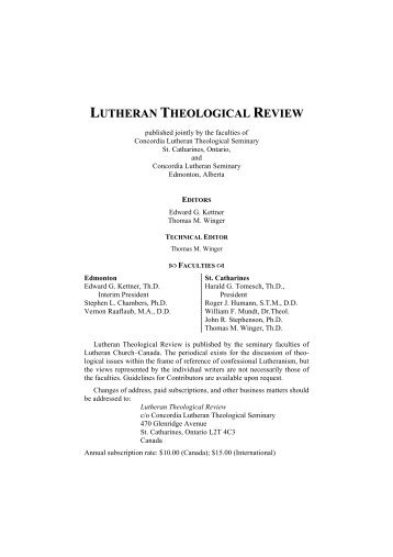 LUTHERAN THEOLOGICAL REVIEW - Brock University