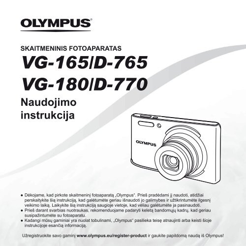 Naudojimo instrukcija VG-165/D-765 VG-180/D-770 - Olympus
