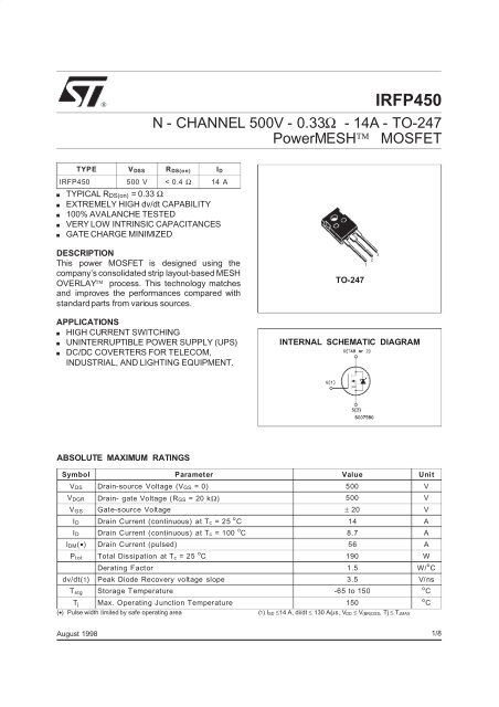 IRFP450 - Datasheet Catalog