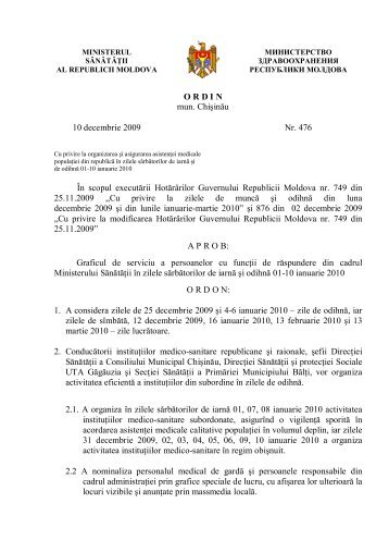 Ordin nr. 476 din 10.12.2009 cu privire la organizarea asistenÅ£ei din ...