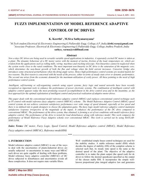 fuzzy implementation of model reference adaptive control - IJESAT
