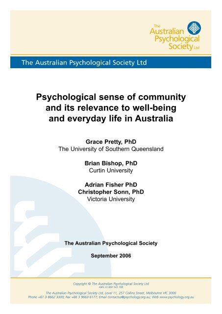 Psychological sense of community and its relevance to well-being ...