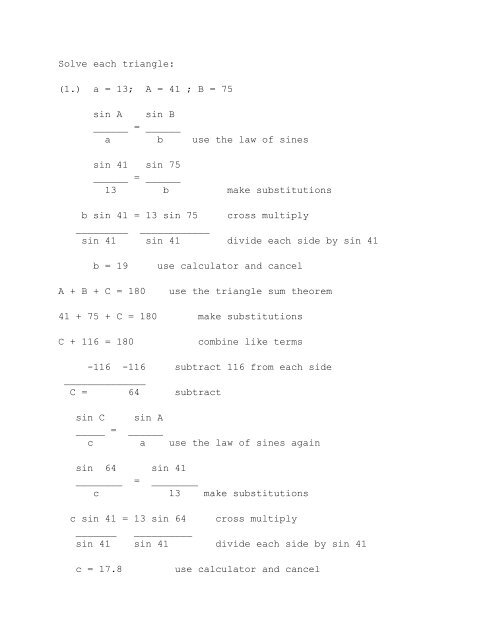 laws of sines and cosines