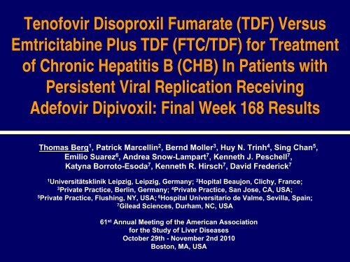 Versus EmtricitabinePlus TDF - HIVandHepatitis.com