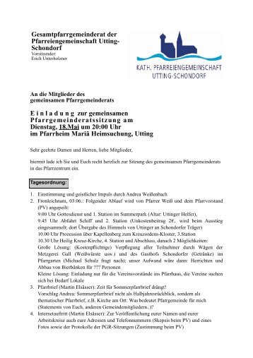 Pfarrgemeinderat Hl - Pfarreiengemeinschaft Utting-Schondorf