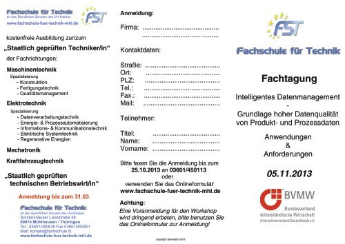 Flyer zur Fachtagung - Fachschule für Technik Mühlhausen