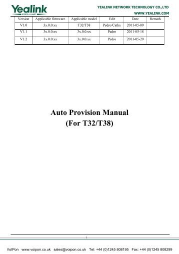 Yealink T32, T38 Auto Provisioning Manual 1.2 (PDF)