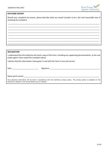 Complaint Form - PDF - Real Estate Agents Authority