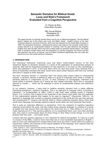 Paper SBL 2005 -- Semantic Domains for Biblical Greek Louw and ...