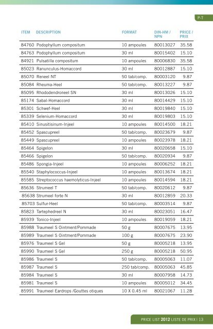 PRICE LIST - Heel