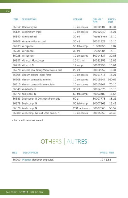 PRICE LIST - Heel