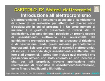 Cap 9 Sistemi Elettrocromici - Scienza dei Materiali