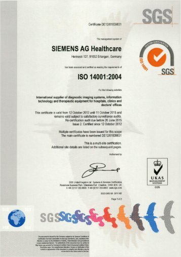 ISO 14001:2005 Certificate - Siemens Healthcare