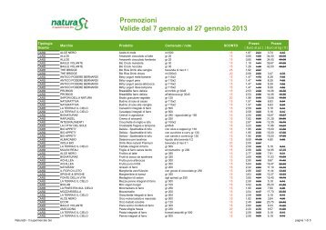 Promozioni Valide dal 7 gennaio al 27 gennaio 2013 - NaturaSÃ¬