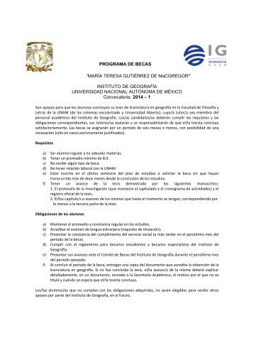 Convocatoria 2014 â 1 - Instituto de GeografÃ­a - UNAM