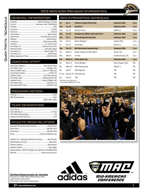 2012 Bio/Record Book - Western Michigan University Athletics ...