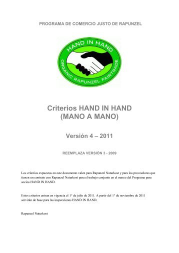 Criterios HAND IN HAND (MANO A MANO) - Rapunzel