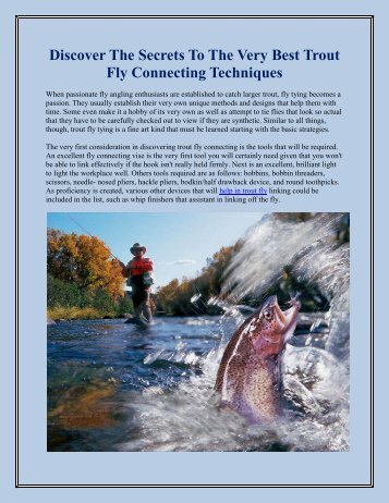 Discover The Secrets To The Very Best Trout Fly Connecting Techniques