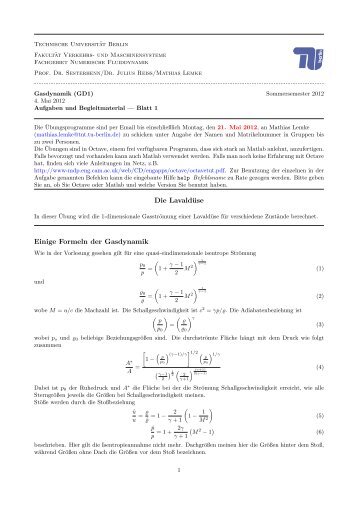 Die LavaldÃ¼se Einige Formeln der Gasdynamik - CFD - TU Berlin
