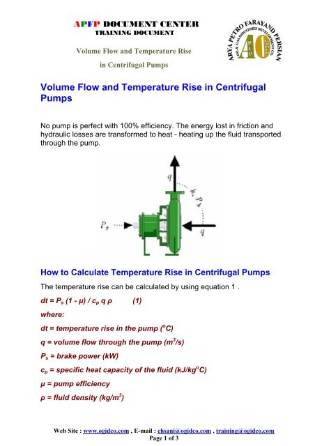 Volume Flow and Temperature Rise in Centrifugal Pumps