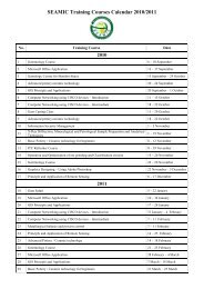 SEAMIC Training Courses Calendar 2010/2011