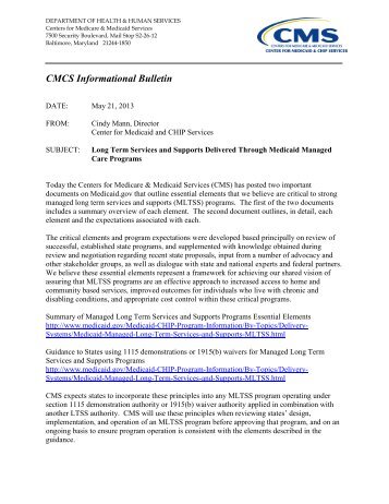 CMCS Informational Bulletin - Medicaid.gov