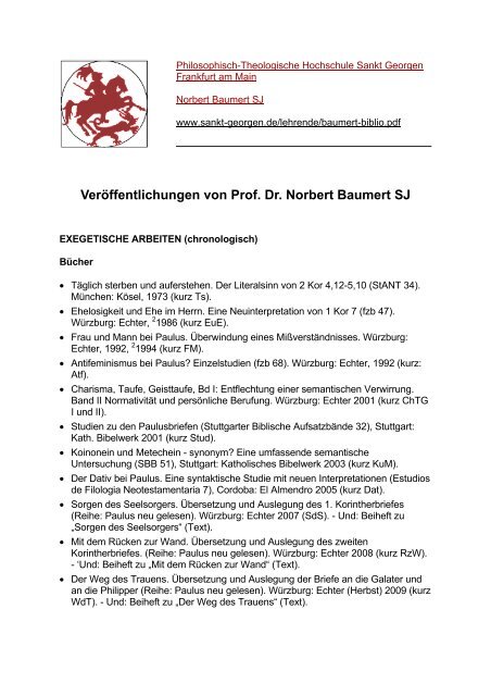 Veröffentlichungen von Prof. Dr. Norbert Baumert SJ