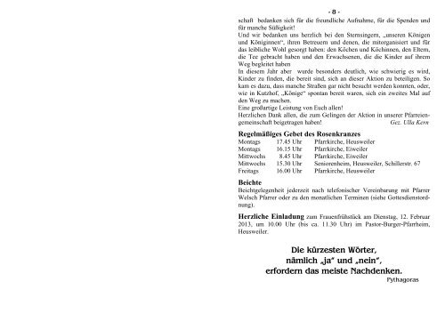 17. Februar 2013 Einzelpreis 0,40 - Pfarreiengemeinschaft Heusweiler