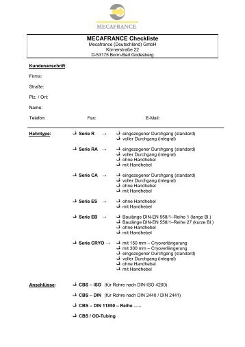 MECAFRANCE Checkliste - Mecafrance (Deutschland) GmbH