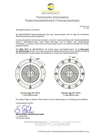 Technische Information Federrückstelleinheit ... - avintos