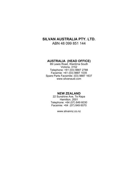 Operator's Manual - Silvan Australia