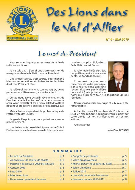 Des Lions dans le Val d'Allier - Lions Club. District 103 Centre Sud