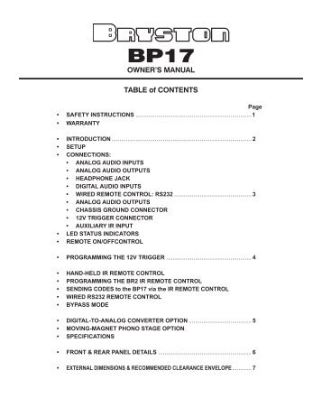 B100 OWNER'S MANUAL (BR1 version) - Bryston