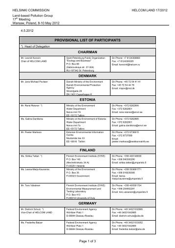 PROVISIONAL LIST OF PARTICIPANTS CHAIRMAN DENMARK ...