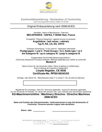 Einbauanleitung EG-deutsch - Mecafrance (Deutschland) GmbH