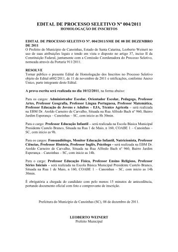EDITAL DE PROCESSO SELETIVO NÂº 004/2011